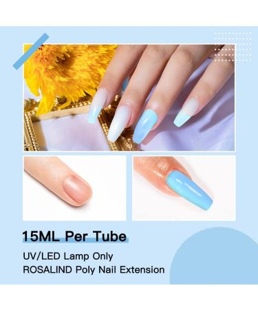 ROSALIND Blue Poly Nail Gel Set - 6 PCS Nail Extensions Gel, Clear Glitter Jelly Poly Nails, White Blue Sparkle Art - 15ML - Buy Online on SooperMarket.com