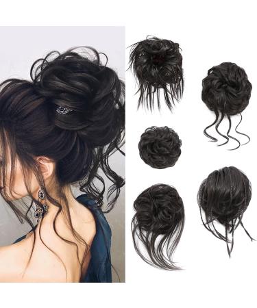 Fulang Hair 5/Pack hair part with rubber band large bun hair part wavy of course artificial hair hair tie women with hair updos hair extension messy bun hair parts (5 pieces/pack) (4#)