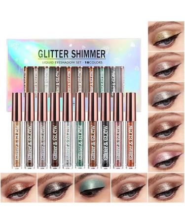 Liquid Glitter Eyeshadow Set Reddhoon 10 Colors Long Lasting Waterproof Shimmer Glitter Eyeshadow Quick Drying Naked Smokey Eye Looks Sparkling Eye Shadow Makeup Kits - Buy Online on SooperMarket.com