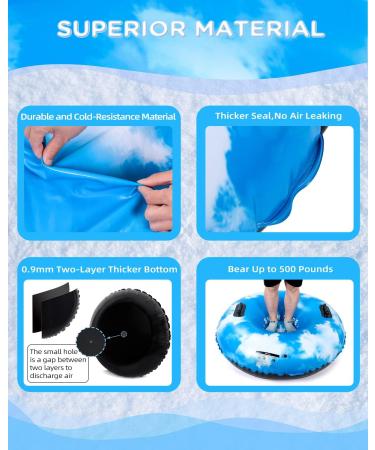 HITOP Snow Tube - Heavy Duty Inflatable Sled for Kids and Adults | Thickened 0.9mm Material | Perfect Winter Toy Gift - Cloud Sky03 - Buy Online on SooperMarket.com
