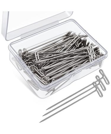 100 Pack Wig T-Pins 2 Inch Stainless Steel Wig Pins for Wigs Foam Head T Pins for Sewing Wig T Pins Blocking Pins T Pins for Office Wall with Plastic Box