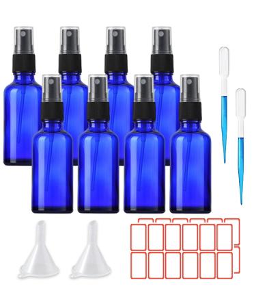ToKinCen 8x50ml Spray Bottle Small Glass Glass Bottle Blue Empty Atomizer Fine Mist Pharmacist Bottle 8x50ml Blue