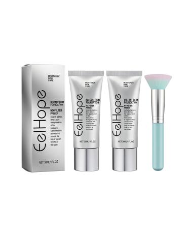 Instant Face Tightener No-Filter Primer Blurring Face Primer No-Filter Primer Long Lasting Power Grip Formula for All Skin Types. with A Makeup Brush (2Pcs)