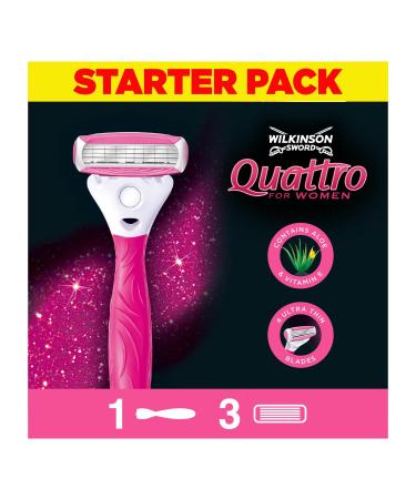 Wilkinson Sword Quattro for Women Razor Blades 3 + 1 Free Handle Promotional Kit 4 Count (Pack of 1)