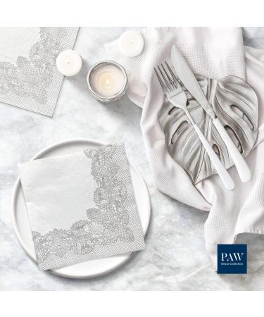 PAW 3-Layer Colorful Napkins (33x33 cm) - 20 Pieces for Communion Weddings Confirmations & Celebrations | Royal Lace Silver Design - Buy Online on SooperMarket.com