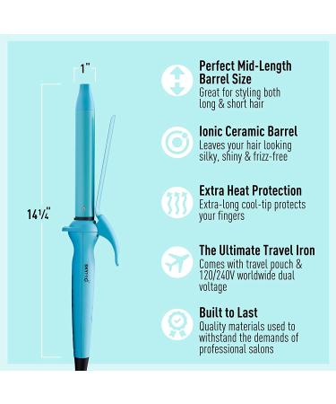 SKYPRO Professional 1 Inch Hair Curling Iron with Bonus Travel Pouch | Ceramic Barrel & Firm Clamp | Ideal for Short to Mid-Length Hair - Buy Online on SooperMarket.com