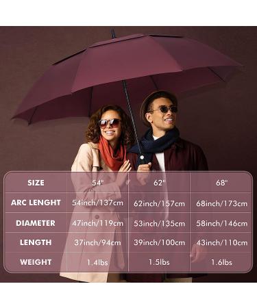 NINEMAX Large Golf Umbrella 62 Inch - Windproof, Automatic Open Double Canopy Vented, Oversized Adult Umbrella for Rain and Wind - Wine Red - Buy Online on SooperMarket.com