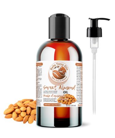 Sweet Almond Oil. 236ml. 100% Pure. Cold-pressed. Unrefined. Organic. Pasteurized. Additive-free. Promotes Skin Hydration. Nourishes Hair. Natural Moisturizer for Hair Face Body Nails Beard Stretch Marks. Bella Terra Oils. 236 ml (Pack of 1)