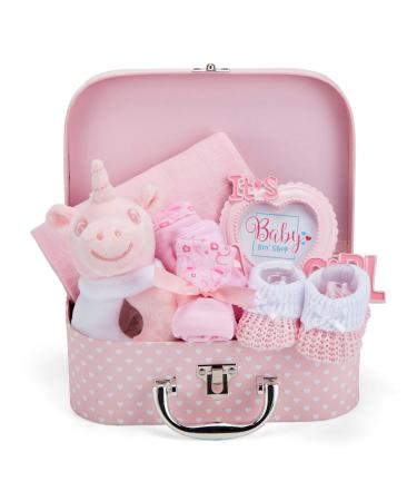 Baby Box Shop Newborn Baby Girl Gifts - 7 Baby Gifts Including Baby Essentials for Newborn Girl Baby Girl Hamper Baby Shower Gifts Girl - New Born Baby Gifts Girl Welcome Gifts Baby Wishlist - Pink Small Pink