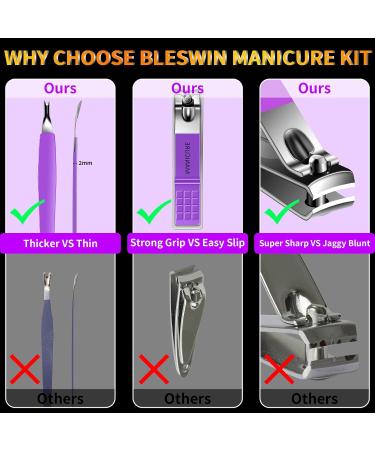 Manicure Pedicure Set - 16 Pcs Nail Clipper Set Professional Nail Grooming Tools Manicure Pedicure Kit Nail Care Kit Idea for Men Women with Travel Case Purple - Buy Online on SooperMarket.com