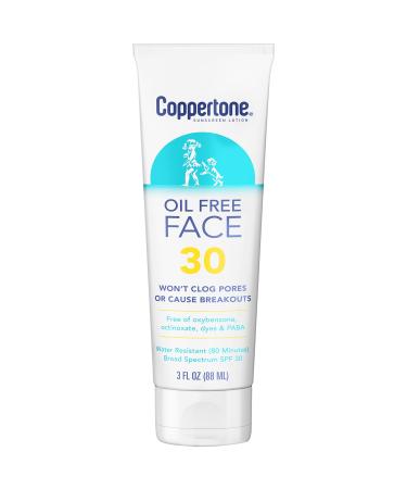Coppertone Face Sunscreen SPF 30  Oil Free Sunscreen for Face  Water Resistant SPF 30 Sunscreen Face Lotion  Travel Size Sunscreen  3 Fl Oz Tube SPF 30 3 Ounce (Pack of 1)