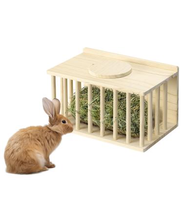 Navaris Wooden Hay Feeder for Small Pets - Rabbit and Guinea Pig Hay Rack - Natural Pine Wood Pet Hay Holder with Sliding Lid - Keeps Hay Tidy and Organised