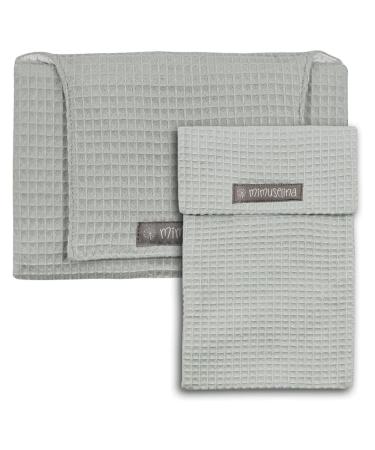 Mimuselina 2 Pack: Baby changing pad on the way + diaper bag for on the go - foldable diaper pad and water -repellent with diaper pocket - portable diaper pad dirt -repellent pack waffle mint