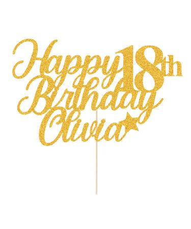 Happy Birthday Cake Topper Personalised Glitter Birthday Cake Toppers Gifts for Women Men with Any Name & Age for 10th 16th 18th 21st 30th 40th for Son Daughter Friends Cake Decorations(Gold)