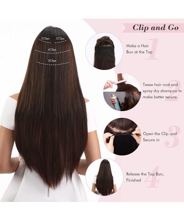 REECHO Blonde Hair Extensions 4PCS Clip in Hair 20 Thick Long Beach Wave Synthetic Hairpieces 6H12-Chocolate Brown with Blonde Highlights, 24 Inch, Pack of 4, 280g - Buy Online on SooperMarket.com