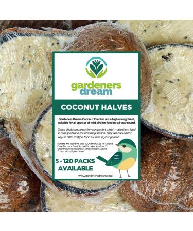 GardenersDream Suet Filled Coconut Halves | Premium Wild Bird Food | Protein-Rich High Energy Feed | Sunflower Seeds and Cereal Oat | Healthy Development for Birds | Year-Round Feeding (5 Pack) 1 count (Pack of 5)