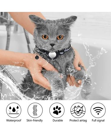 Reflective Airtag Cat Collar with Bell | Waterproof Holder | Apple Airtag Compatible - Black - Buy Online on SooperMarket.com