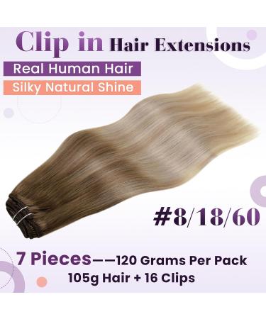 Buy Laavoo Real Hair Clip-In Extensions - Ombre Blonde Balayage Remy Hair 105g 7PCS 45cm | Quality Double Tresse - Buy Online on SooperMarket.com