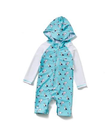 BONVERANO Baby Boys Swimsuit Toddler Bathing Suit Zip-up Full-Zip Hoodie One Piece Swimwear with UPF 50+ Sun Protection 3-6 Months Pelican
