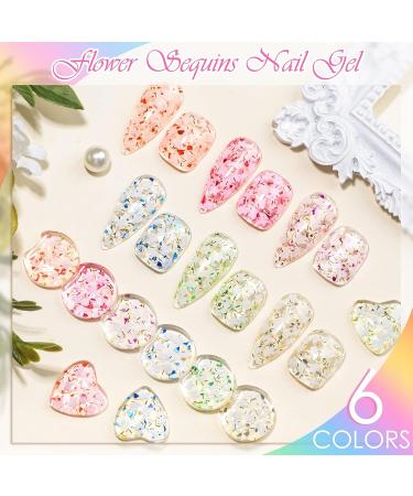 MEET ACROSS Flower Glitter Gel Nail Polish Set - 6 Pcs Diamond Sequins Jelly Gel Nail Polish Set for Nail Art Manicure - Buy Online on SooperMarket.com