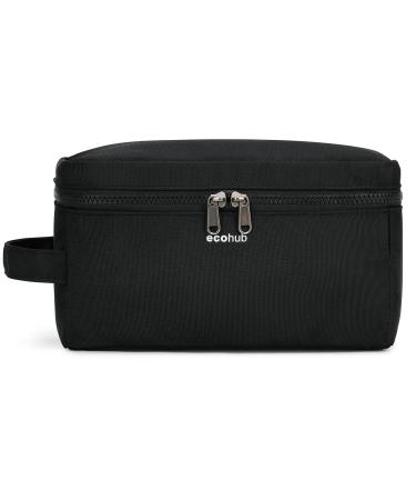 Ecohub Water-Resistant Travel Toiletry Bag Wet and Dry Separation Wash Bag for Men Women Dopp Kit Shaving Bag Recycled PET Wide-Open Zipper Pouch Travel Toiletries Bag for Men Women(Black)