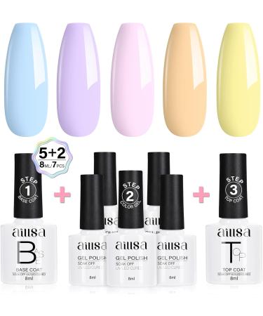 AILLSA Pastel Blue Gel Nail Polish Set Baby Yellow Lavender Purple Macaron Gel Polish with Base and Top Coat Long Lasting All Season Color Soak Off U V L ED Manicure Art Salon DIY at Home 7Pcs 8ML Blue Macaron - Buy Online on SooperMarket.com