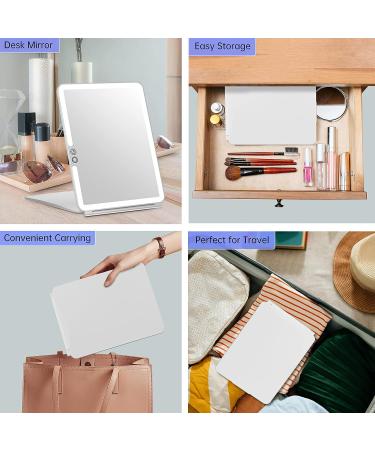 Rechargeable Travel Makeup Mirror with 10X Magnifying Mirror - Portable Lighted Cosmetic Mirror for Travel & Office - 3 Light Modes - Touch Screen Dimming - White - Buy Online on SooperMarket.com