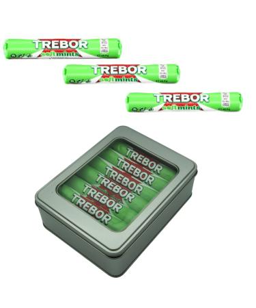 Trebor Softmints Peppermint 14 x 42g Rolls Bundle with Silver Window Lid Refillable Tin