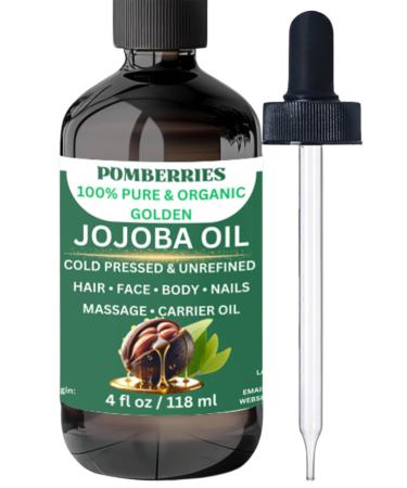 Premium Organic Cold Pressed Unrefined Golden Jojoba Oil - 100% Pure & Natural - Hydrating Facial & Body Moisturizer - Hair & Scalp Treatment - Skin Care & Massage Carrier Oil 4 fl oz Glass Bottle