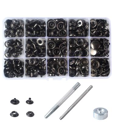 70 Sets 15mm 5/8 Heavy Duty Snap Fasteners Kit  Metal Snaps for Leather Crafts Sewing Repair Clothing Button Kit with Snap Installation Tool Gun black 15mm