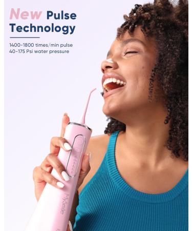 MySmile Water Dental Flosser - Cordless Oral Irrigator with 5 Cleaning Modes | IPX7 Waterproof, USB Rechargeable | 4 Replaceable Jet Tips | Teeth Cleaning Tool with PU Bag [Pink] - Buy Online on SooperMarket.com
