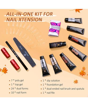 Saviland Poly Gel Nail Kit - 7 Glitter Colors with Slip Solution | Halloween Nail Art Builder Kit for Manicure Beginners | DIY Red Gold Poly Gel Nail Extension Set - Buy Online on SooperMarket.com