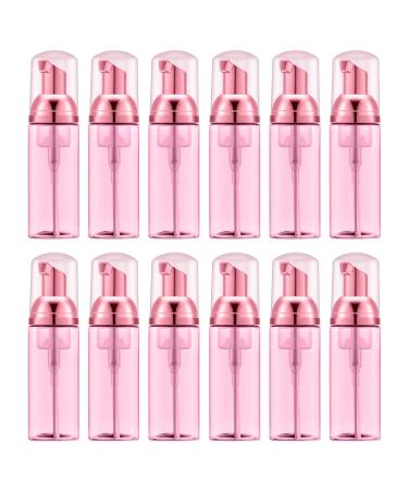 Lil Ray 2 Oz Empty Clear Rose Red Foam Pump Bottle, Travel Foamer Soap Dispenser for Lash Shampoo, Hand Soap, Foaming Cleaner(Rose Red Pump, 12 PCS) 12 PCS Clear Rose Red 2