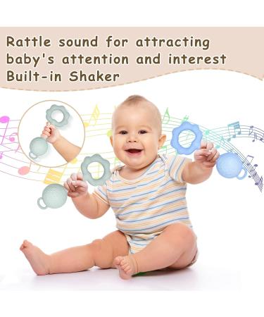 Smarbore Silicone Baby Teething Toy for Babies 0-12 Months - Nude Green Rattle & Teether for Sensory Exploration and Pain Relief - Buy Online on SooperMarket.com