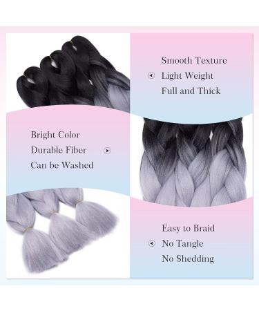 Tess Braids Extensions 60 cm - Jumbo KanCalon Ombre Hair Braids #28 Gray/Raven Black | 100g Bundle for Box Braids - Buy Online on SooperMarket.com