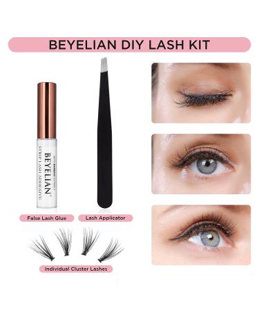 BEYELIAN DIY Eyelash Extension Kit | Cluster & Individual Lashes with Glue and Tweezers | 3D Cluster Lash Extensions (0.07mm 10/20 roots) - 240Pcs - 0.10 20Roots - Buy Online on SooperMarket.com