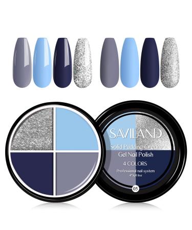 Saviland Cream Gel Nail Polish Set - 4 in 1 Pudding Purple Blue Gel Polish Palette Starter Soak off U V/LED Gel Paint for French Manicure Nail Salon Home DIY Women Girls Gift Office Lady