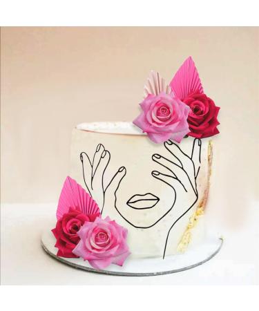 JeVenis Rosa Acrylic Minimalist Art Lady Face Cake Topper Pink Rose Cake Topper Gold Palm Leaves Wedding Cake Toppers for Wedding Bridal Shower Birthday Party - Buy Online on SooperMarket.com