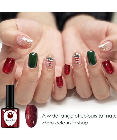 Red Gel Nail Polish Glitter Dark Red Burgundy Cherry Red Gel Polish Soak Off LED/UV Lamp Manicure Long Lasting Gel Nail Varnish for Christmas Women Nail Art Salon DIY Home - Buy Online on SooperMarket.com