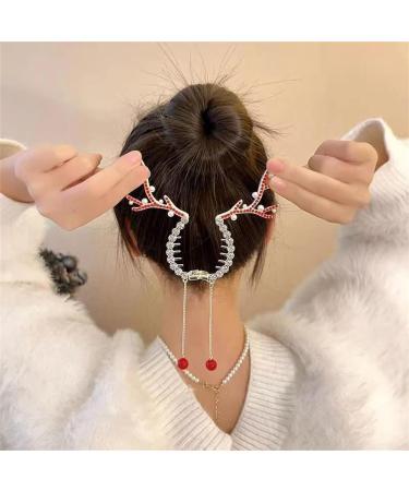 Rhinestone Tassel Ponytail Hair Claw Hair Bun Clip Tassel Ponytail Hair Clips Rhinestone Ponytail Holder Christmas Antlers Pearl Sparkling Diamond Tassel Hair Clips for Women (2pcs-B) - Buy Online on SooperMarket.com