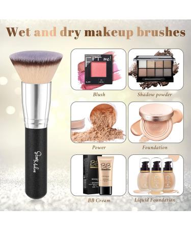 Start Makers Flat Top Kabuki Foundation Brush - Premium Synthetic Full Coverage Powder Brush for Flawless Makeup Application (Black) - Buy Online on SooperMarket.com