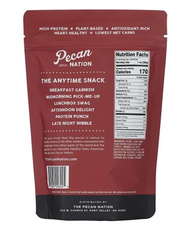 Pecan Nation Cinnamon Flavored Roasted Pecan Halves 8 oz - Natural Antioxidant-Rich Nut Snack, Non-GMO, Preservative-Free - 8 Ounce Pack - Buy Online on SooperMarket.com