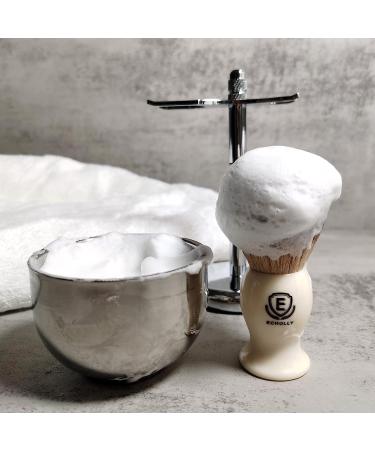 Premium 4 in 1 Shaving Brush Kit for Men - Vegan Brush Sandalwood Soap Stainless Steel Bowl & Stand | Perfect Gift (Ivory White - Buy Online on SooperMarket.com