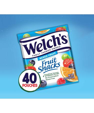 Welch's Fruit Snacks Mixed Fruit 0.9 oz Individual Single Serve Bags (Pack of 40) | Gluten-Free Bulk Pack of Mixed Fruit Snacks - 40 Count - Buy Online on SooperMarket.com