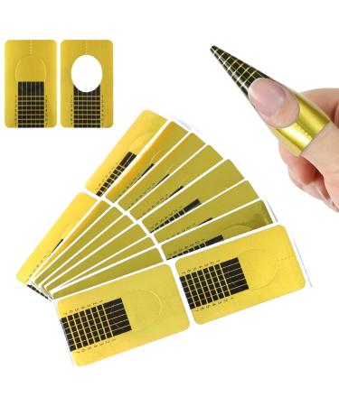 Hanyousheng Nail Forms 130 Pcs Nail Art Forms Sticker Nail Forms for Gel Builder Nail Extension Form for Acrylic Extension Guide Self-Adhesive Tips for Acrylic UV Gel Nail Art (Gold)