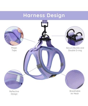Bella & Pal Small Dog Harness with Leash - Air Mesh Reflective Breathable for Puppies & Cats - Lavender (S S 35-40cm) - Buy Online on SooperMarket.com