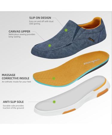 OrthoComfoot Men's Slip On Loafers with Arch Support - Canvas Boat Shoes for Extra Cushioning and Pain Relief - Vintage Flat Walking Shoes 11 W - Denim - Buy Online on SooperMarket.com
