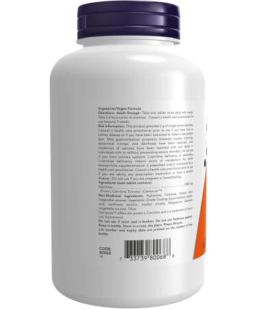 NOW L-Carnitine 1000mg 100 Tablets + Taurine 1000mg 250 Vegetarian Capsules Nutritional Supplement+ Taurine 1000mg - Buy Online on SooperMarket.com