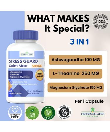 STRESS GUARD CALM MAX 3 IN 1 ASHWAGANDHA L-THEANINE MAGNESIUM GLYCINATE stress relief supplements NATURAL Made in CANADA NEW! - Buy Online on SooperMarket.com