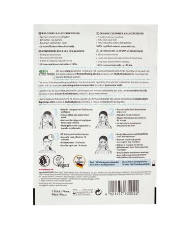 Lavera Hydro Tuchmask - Organic Cucumber & Glacier Water Face Mask | Intensive Moisture & Refreshing Skin | Vegan Natural Cosmetics - 1 Pack - Buy Online on SooperMarket.com